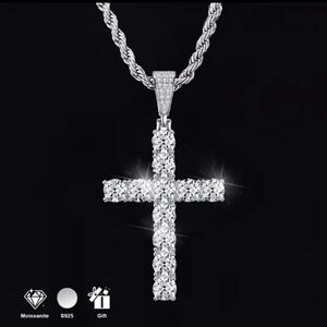 Moissanite Cross Pendant, Stainless Steel Necklace - Allergy-proof, Luxuriou